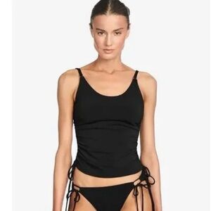ROBIN PICCONE Black Aubrey Side Adjustable Tankini Swim Top size Large